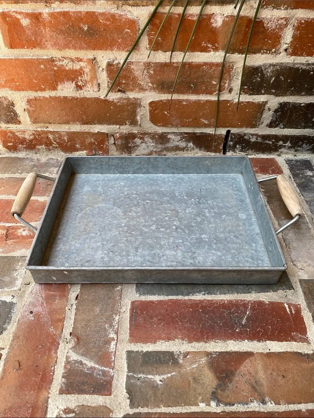Pottery Barn Rustic Galvanized Metal Tray with Wood Handles